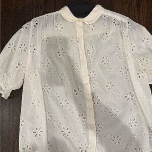 THE GREAT. White Eyelet Floral Blouse